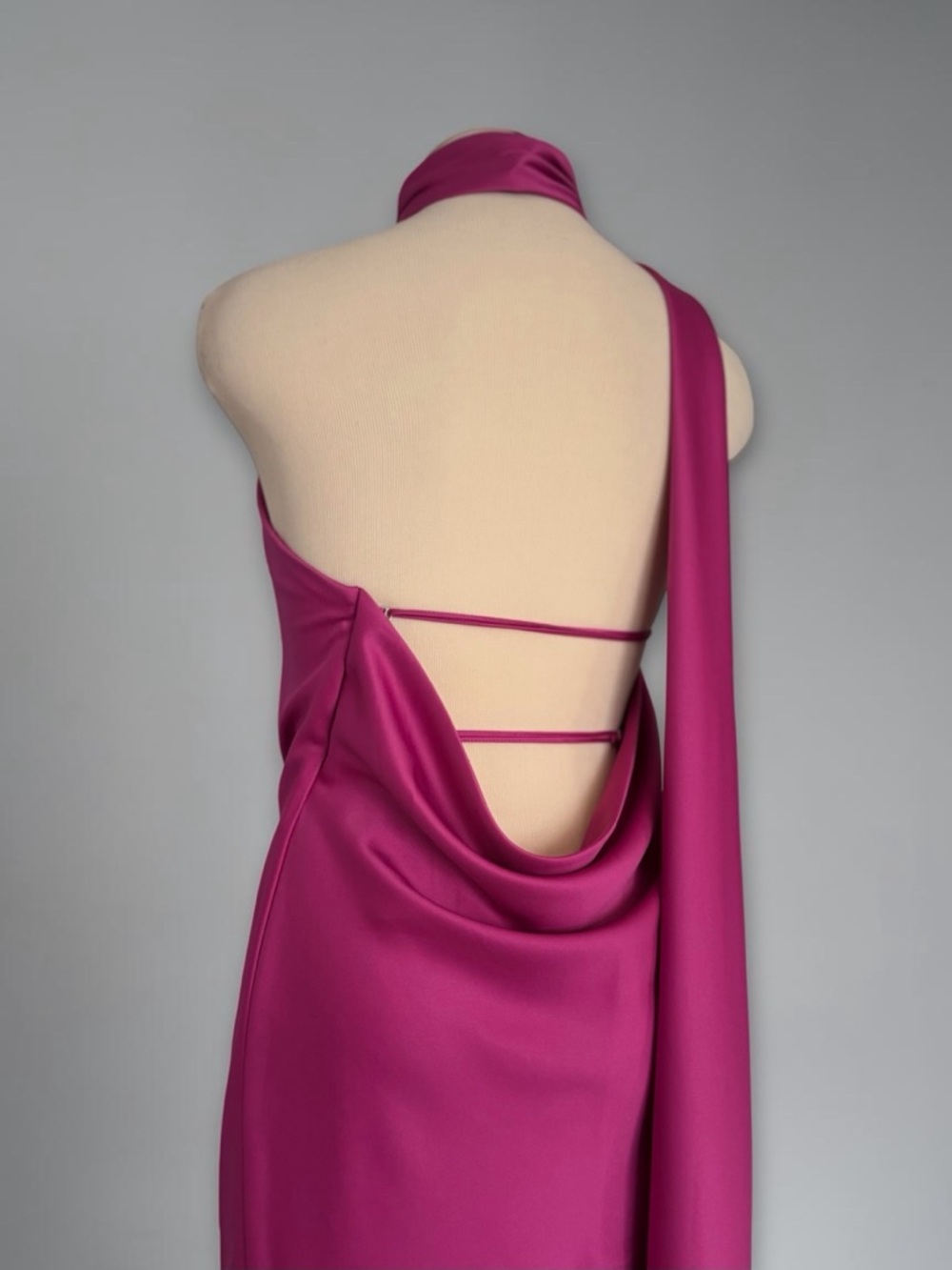 ✨SALE House of CB Aida Asymmetric Wrap Neck Halter Scarf Drape Pink Mini Dress - Picture 4 of 10